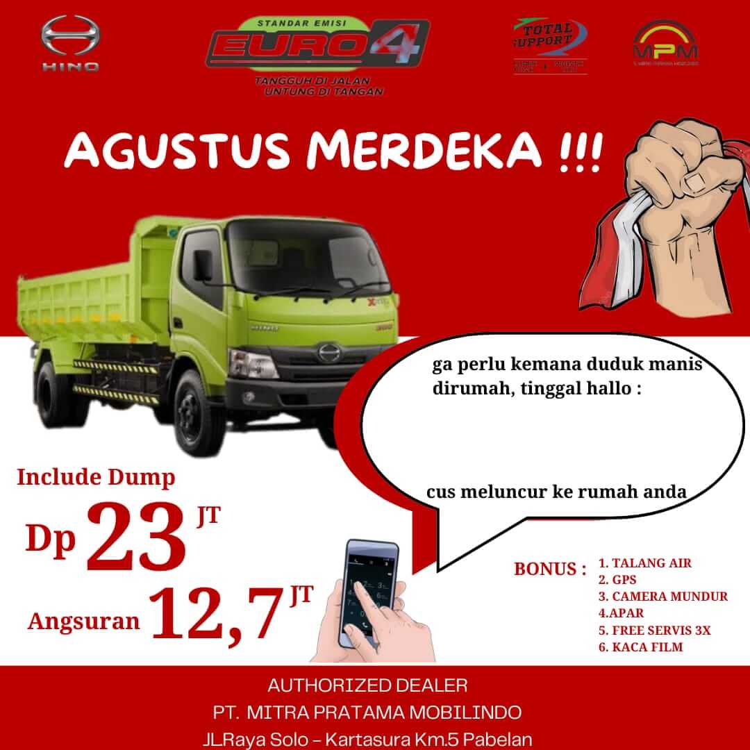 Promo Agustus Merdeka 2024 DP & Angsuran Murah Di Dealer Hino Solo